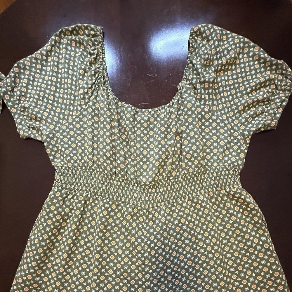 AUW Women's Olive Green Gold Floral Print Wide Leg Crop Jumpsuit Rayon Sz 3X - Picture 4 of 16